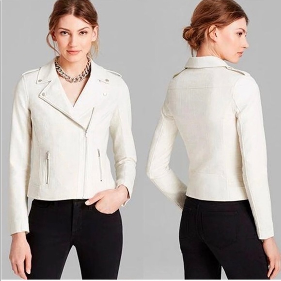 NYDJ Faux Leather Linen Moto Jacket Off White XS - Picture 3 of 15